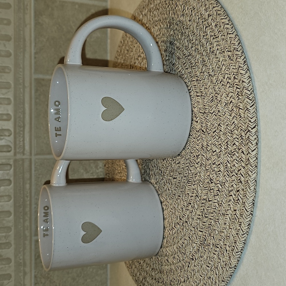 New 14oz Stoneware Embossed Heart Te Amo Ivory Mug Set Of 2 By Room Essentials
